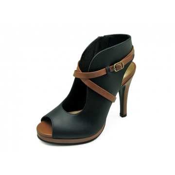 Women Courts High Heel HSC-03 Black Nubuck-Tan Nappa